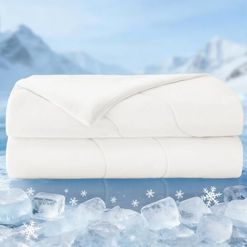Exclusivo Mezcla kylande täcke drottning storlek vit, lätt sommarfilt för varma sovande, mjukt andningsbart coolt bäddtäcke för nattsvett, 238 cm x 228 cm