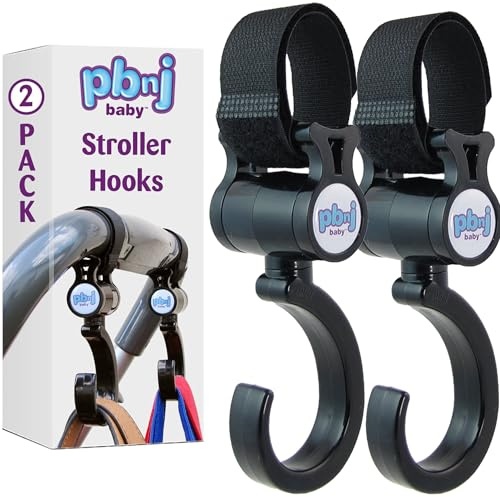 PBnJ Baby Stroller Hooks for Diaper Bags, Purses and Travel, 2 Pack