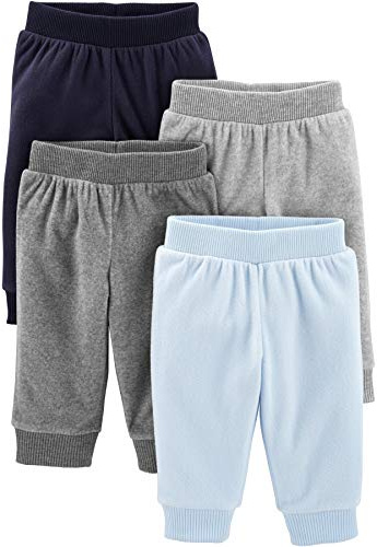 Simple Joys by Carter's 4-Pack Fleece Infant-and-Toddler-Pants, Azul Claro/Azul Marino/Gris Mezcla/Gris Oscuro, 0 Meses (Pack de 4) Unisex bebé