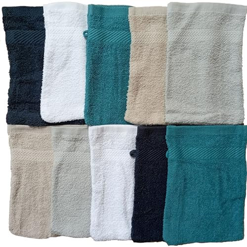Unbekannt 10 Stück Waschhandschuh Frottier, Borde, Uni/einfarbig, ca. 16x21cm, Waschlappen, Frottee, 100% Baumwolle (Sortiert-Borde)