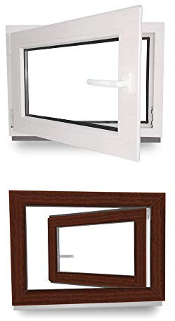 Kellerfenster - Fenster - Dreh- & Kippfunktion - innen weiß/außen mahagoni - BxH: 80 x 100 cm - 800 x 1000 mm - DIN Links - 2 fach Verglasung - 60 mm Profil