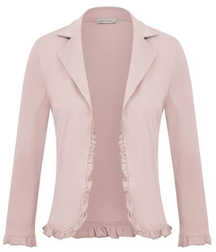 GRACE KARIN Women 3/4 Sleeve Cropped Blazer Lightweight Open Front Cotton Cardigan Jacket for Business Casual Light Pink M