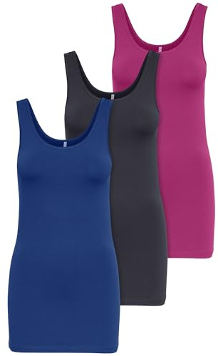 ONLY 3-pack damtoppar grundläggande linne i vitt, svart, grå, blå, grädde dam-t-shirt långa sommartoppar 15201465, Farbmix 4, XL