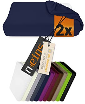 npluseins 2er Pack Spannbezüge für Nackenkissen Gesundheitskissen 959.1234, L, 40-45 x 60-80 cm, Navyblau