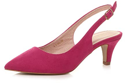 AJVANI dam damer låg mellanklack 50-tal slingback spänne spetsig domstol skor storlek, Fuchsia rosa mocka, 36 EU