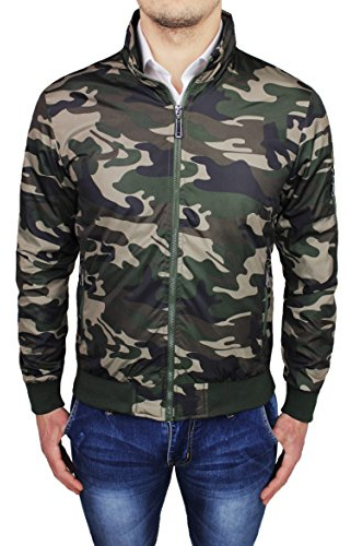 Evoga Giacca giubbotto uomo casual giubbino trench impermeabile primavera estate bomber (L, Militare Mimetico)