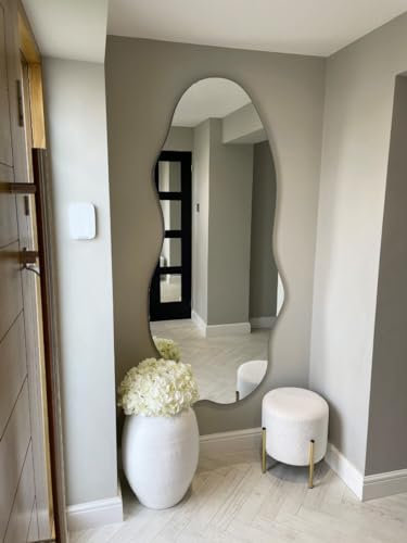 MirrorOutlet The Lacuna - Frameless Modern Full Length Arched Leaner/Wall Mirror 71 X 32 (180CM X 80CM) Silver Mirror Glass with Black wooden Backing - Polished Edging