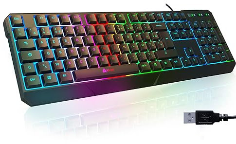 KLIM Chroma AZERTY FR Teclado Gamer - Nuevo - USB Silencioso - Teclado con Cable Retroiluminado LED - PC Gaming PS4 PS5 Mac - Negro (Reacondicionado)