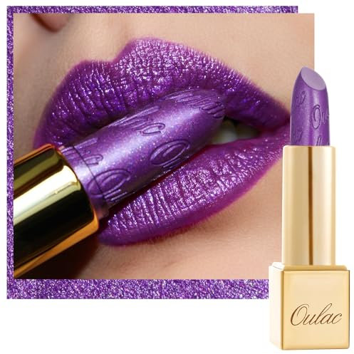 OULAC Pintalabios Morado Brillo Metálico, Brillo 3D de Larga Duración, Barras de Labios de Alta Pigmentación y Cobertura Total, Fórmula Cremosa e Hidratante, Vegan, 4.3 g, (16) Royal Sash