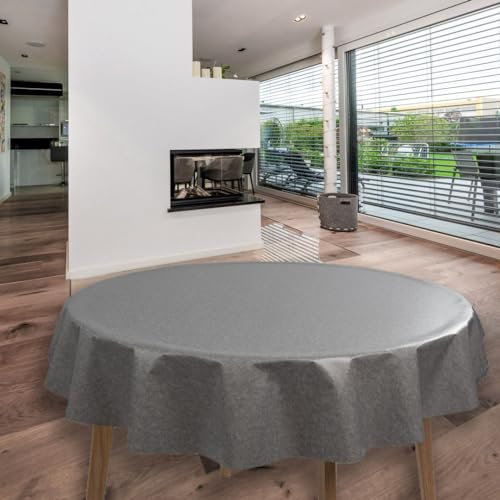 laro runde 140 cm wachstuchtischdecke wachstischdecke abwashbar PVC tischdecke Wachstuch wasserabweisend Garten tischdecke, Muster:Grau Meliert 2