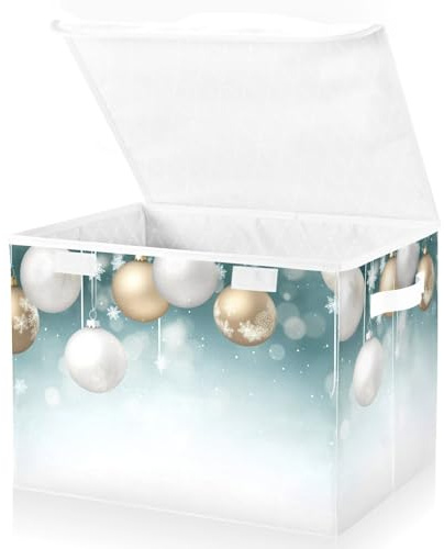 Mnsruu Faltbare Aufbewahrungskörbe mit Deckel, Weihnachtskugeln, Schneeflocke, Türkis, Aufbewahrungsboxen, Kleiderkörbe zum Organisieren