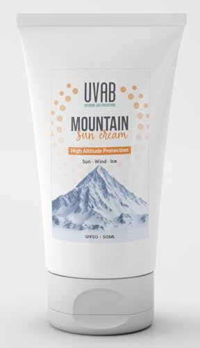 UVAB SPF50+50ml Mountain Sport Sun Cream For Face. Sweat Resistant, Moisturising Factor 50+ Sunscreen For High Protection Of Face & Neck.