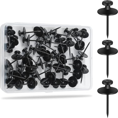 KURUI 60Pcs Double Headed Nails for Hanging Pictures, Renter Friendly Decor Pictures Hanging Kit, Wall Hangers for Bathroom Living Room Office, Thumb Tacks for Tapestry Frame Art, Wall Mount-Black