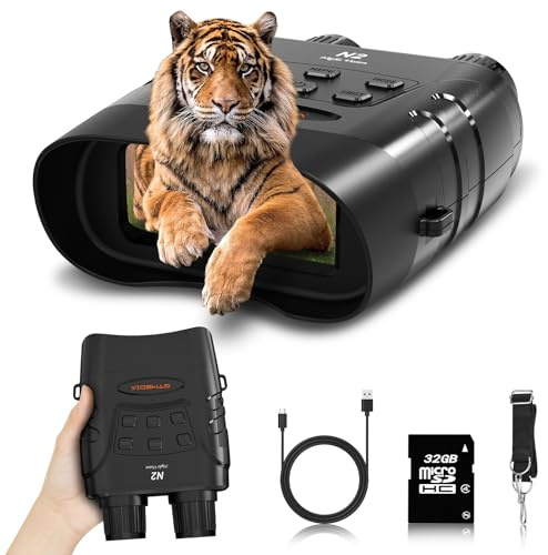 Nattvisionsglasögon, nattvisionskikare för vuxna, infrarött nattvision, fokuserbar 7 växlar, nattvision, HD-skärm, 32 GB kort, uppladdningsbart mörkerseende för jakt och camping