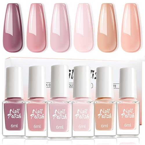 Set di 6 smalti - Rosa, Viola, Nude, Smalto per unghie a rapida essiccazione con finitura cremosa, Smalto a lunga durata resistente al chip, Nessuna luce UV/LED necessaria (Rosa)