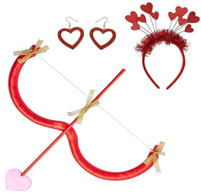 Edhomenn Valentinstag Amor Pfeil Set, Amor Bogen und Pfeil Kostüm, Damen Valentinstag Verkleidung (03 Rot, 3-teilig, Einheitsgröße)