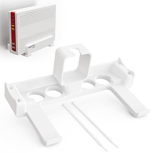 Wandhalterung & Steckdosenhalterung passend für FritzBox 6690/6591 Cable | Router Halterung zur Wandmontage | Schraubenlose Befestigung mit Netzteil-Halterung | Integriertes Kabelmanagement