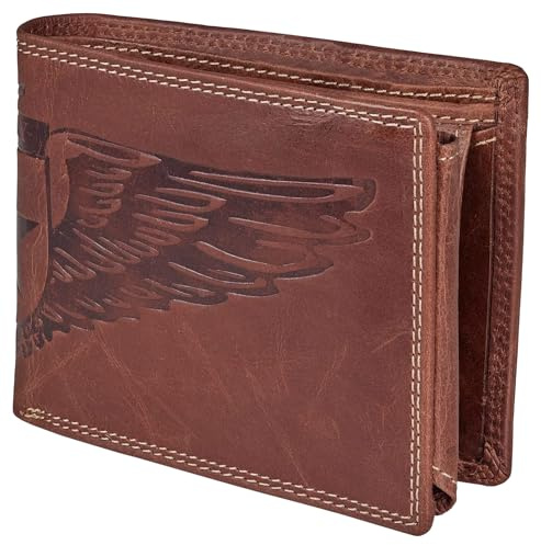 Wildery® Geldbörse Herren Leder I Portmonee Braun mit RFID Schutz I Geldbeutel Herren viele Kartenfächer I Echtleder Portemonnaie I Männer Geschenke /#Adler WI121C