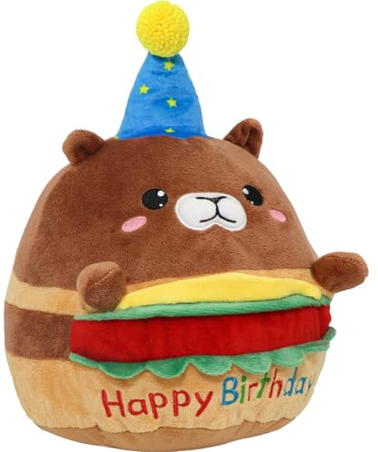 CAIYUEGG Hamburger Capybara Plush Stuffed Animal Capybara Plush Wear Birthday Hat Kawaii Stuffed Toys Soft Home Plushie Decoration Gifts for Boys Girls
