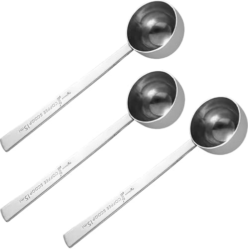 2 cucharas de café de acero inoxidable de 15 ml, cuchara medidora de café con mango largo