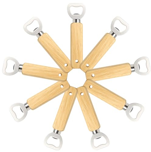 Gravierbare Flaschenöffner aus Holz, 9 Stück Hand-Bieröffner mit Edelstahlköpfen und Aufhängeloch – Individuelle Gestaltung für Zuhause, Bar, Partys und Geschenke KH1309
