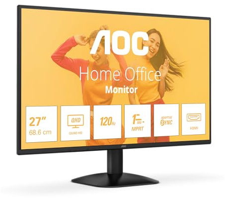 AOC Q27B35S3 Monitor 27 Pulgadas 120Hz Panel IPS, 4ms GtG, HDR10, (2560x1440 HDMI 1x 2.0 DP 1x 1.4) Negro