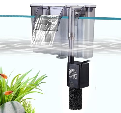 AQQA Hang On Aquarium Filter,6W Quiet Hang On Back Filter,Adjustable Water Flow Fish Tank Filter with 3-stage Filtration,720L/H External Filter for 70-140L Tank
