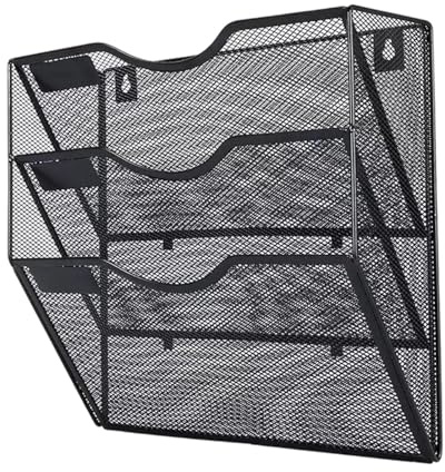 Väggarkivförvaring – 32,5 x 30 x 10,5 cm vertikal sorterare, förvaringshylla av metall, dokumenthållare med tre nivåer med skiljevägg design | vägghylla för skrivbord, skrivbord, kabin