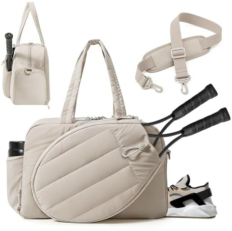 Zinueen - Bolsa de badminton y tenis para mujer, bolsa deportiva de gran capacidad, varios compartimentos, ligera y elegante para fitness, gimnasio, viajes cortos, desplazamientos, color camello