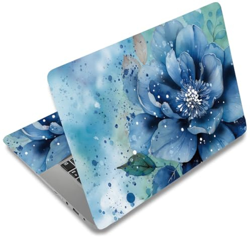 SUPERDANT 3 pegatinas de acuarela con flores azules para ordenador portátil, PVC, para ordenador portátil, con 2 reposamuñecas, resistentes a los arañazos, multicolor, 27 x 38 cm