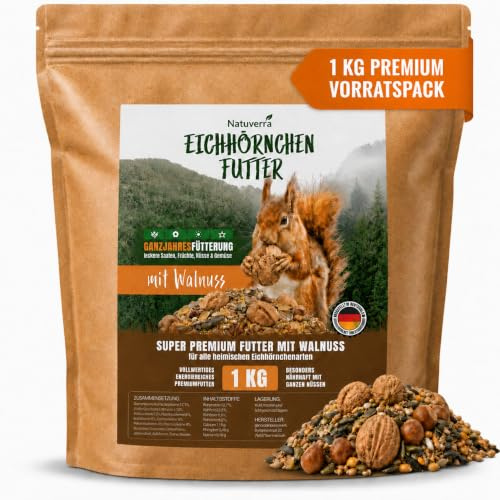 Natuverra Comida para ardillas, 1 kg, para ardillas y ardillas, para todo el año, para ardillas, con nueces en cáscara