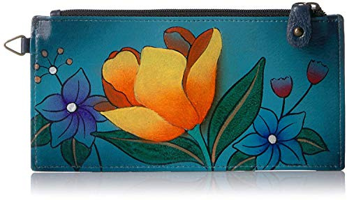 Anna by Anuschka Damen Geldbörse, handbemalt, echtes Leder, Blumenmuster, Floral Garden Denim