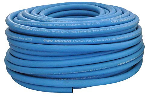 ewo Druckluftschlauch FleXtrem BluBird | Premium Voll-Gummischlauch mit High-Tech-Gewebe, extra-leicht, Innen-ø: 9,5 mm, Wandstärke: 3 mm, 50 m-Rolle, max. 20 bar Betriebsdruck