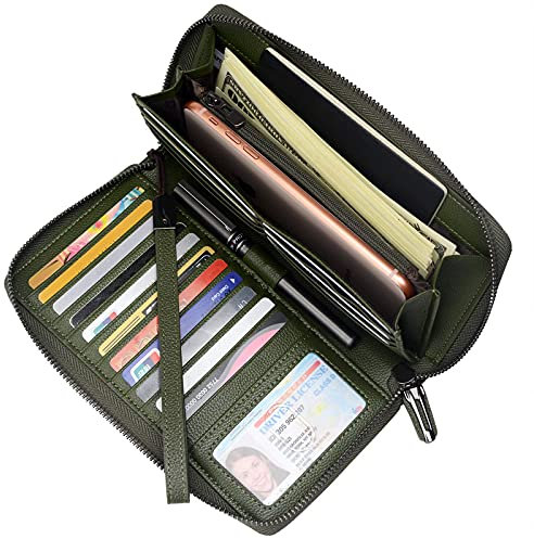 Portmonee Damen mit RFID Schutz Geldbeutel, Portemonnaie, Geldbörse, Brieftasche, Damengeldbeutel, Damengeldbörse lang groß viele fächer Leder Reissverschluss