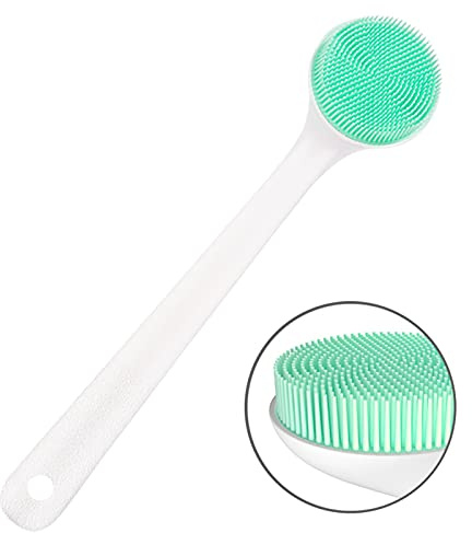 Silicone Body Scrubber Exfoliator, Back Brush Long Handle for Shower with Soft Bristles, Shower Brush Scrubber for Body Men and Women, BPA Free, Non-Slip