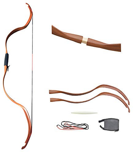 SHARROW Bogenschießen Traditioneller Recurve Bogen Takedown 20lbs Holzbogen Langbögen Bogen und Pfeil Set mit 3er Pfeilen für Erwachsene Anfänger Jagdübungs(Braun)
