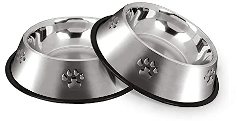 Hotype Ciotole per Cani in Acciaio Inox, Giotole per Cani con Base in Gomma Antiscivolo, Ciotola per Acqua e Cibo, per Animale Domestico di Piccola e Media Taglia, 2 Pacchi, 22cm