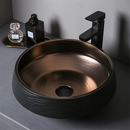 ADITAM Black Above Counter Basin Light Luxury Style Ceramic Washbasin Black Gold Glaze Creative Wash Basin Single Basin Bathroom Double The Comfort