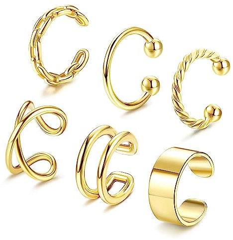 Diamday 6 Stück Ear Cuff Set Damen Ohrmanschette Silber Gold 14K Gold Plattierte Manschette Ohrringe für Mädchen Fake Ohrringe Ohne Ohrloch Nicht Durchbohrte Ohrclips Knorpel Ohrklemme Frauen Schmuck