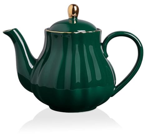 Sweejar Home Royal Teapot, Ceramic Tea Pot with Removable Stainless Steel Infuser, Blooming & Loose Leaf Teapot - (5-6cups) 1100 ml (Jade)