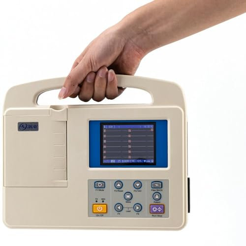 ECG portátil,Equipo digital con pantalla táctil LCD estándar de 12 derivaciones Electrocardiógrafo de 6 canales con software