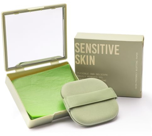 Erinde Oil Blotting Sheets for Face with Mirror and Puff, 100 Sheets Oil Blotting Paper for Oily Skin, Face Oil Absorbing Sheet, Natural Oil Control Film, Absorb Excess Oil, Makeup Friendly