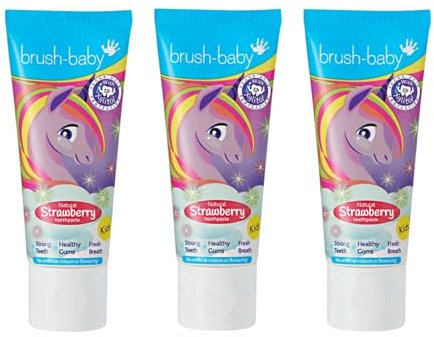 Brush-Baby Erdbeer-Zahnpasta für Kinder ab 3 Jahren (Packung mit 3 x 50-ml-Tuben)