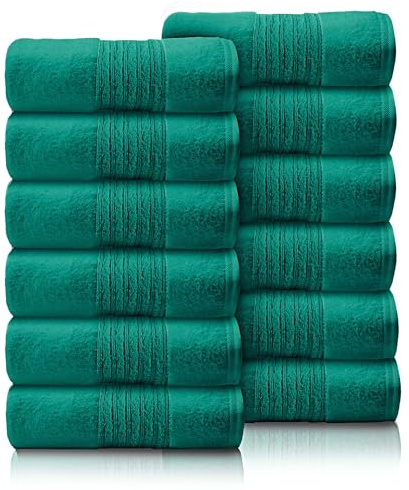 GC GAVENO CAVAILIA 12-pack ansiktshanddukar set (30 x 30 cm) – 450 GSM ansiktsdukar i bomull – snabbtorkande och mycket absorberande fingertoppshandduk tvättduk för badrum, spa, gymhanddukar – aqua
