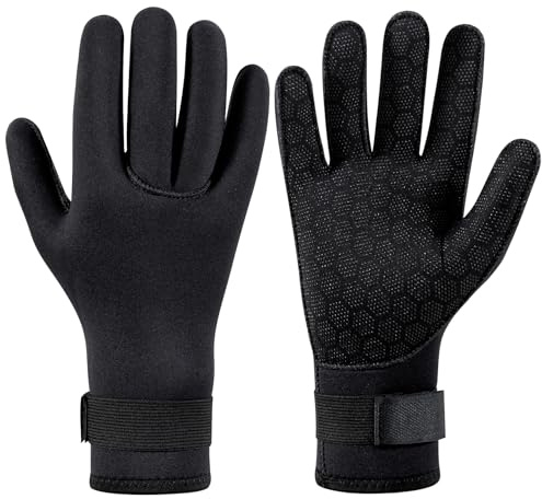 3mm Neoprene Gloves Diving Gloves Wetsuit Gloves, Anti Slip Fishing Gloves Surfing Glove with Adjustable Wrist Strap, Water Proof Gloves Pool Glove Swim Gloves Ice Fishing Gloves (Black, Small)