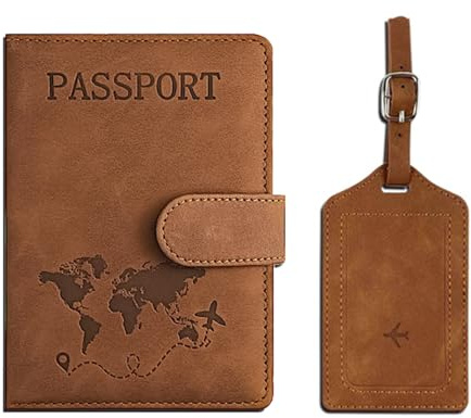 AOOTUERL Étui pour Passeport en Cuir synthétique imperméable avec bloqueur RFID, Porte-Documents de Voyage pour Ranger Passeport, Cartes de crédit, Cartes d'embarquement (Marron)