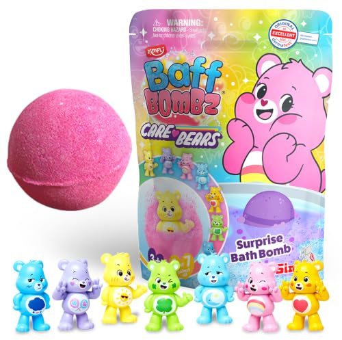 ZIMPLI - Large Care Bears Surprise Bath Bomb, 1 of 7 Surprise Care Bears Toys to Collect, One per Baff Bomb, Collectable Toy Figures, Birthday Party Bag Fillers