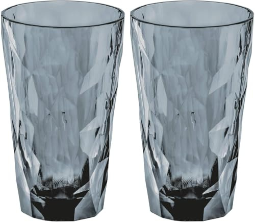 koziol Superglas Club No. 6, 2 Stück, 300 ml, Cocktail-Glas aus kristallklarem Kunststoff, luxuriös, unzerbrechlich, wiederverwendbar, Party, Camping, 2er Set (Transparent Grau)