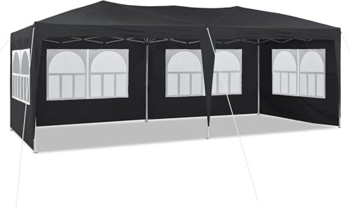 TUKAILAi Faltpavillon 3x6m, Partyzelt Pavillon mit 6 abnehmbaren Seitenwänden, Wasserdicht Stabil Gartenzelt Pavillon, Gartenpavillon für Hochzeiten, Freien, Garten (Schwarz)