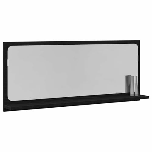vidaXL Spegelhylla Svart Ek 90 x 10,5 x 37 cm Konstruerat trä, Badrumsskåp, rektangulär spegel, modern väggenhet, smart förvaring, snygg display